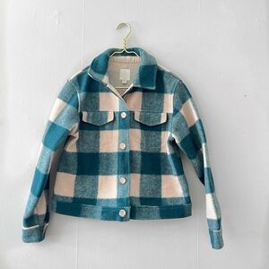 Joie Plaid Jean Jacket in Teal and Beige